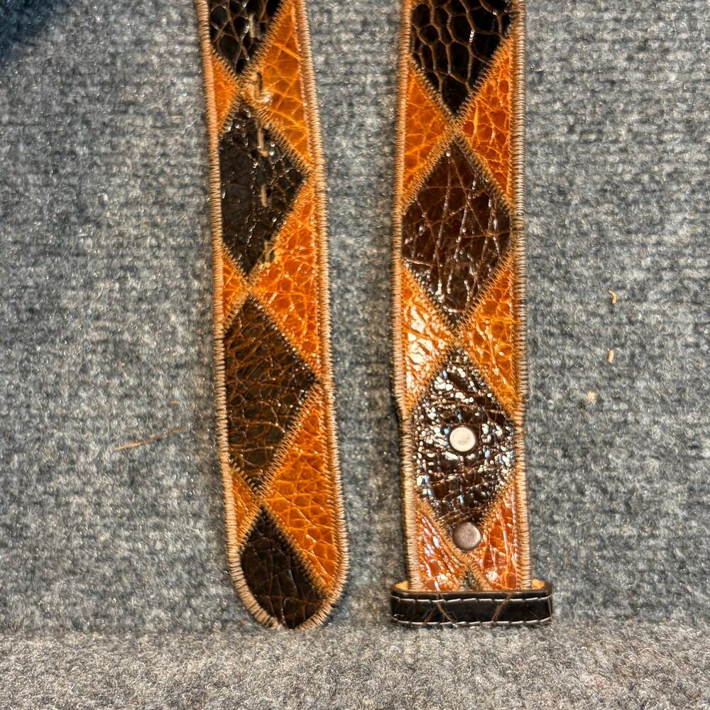 Vintage Justin Brown Diamond Leather Patchwork Inlay Western Cowboy Belt Sz 38